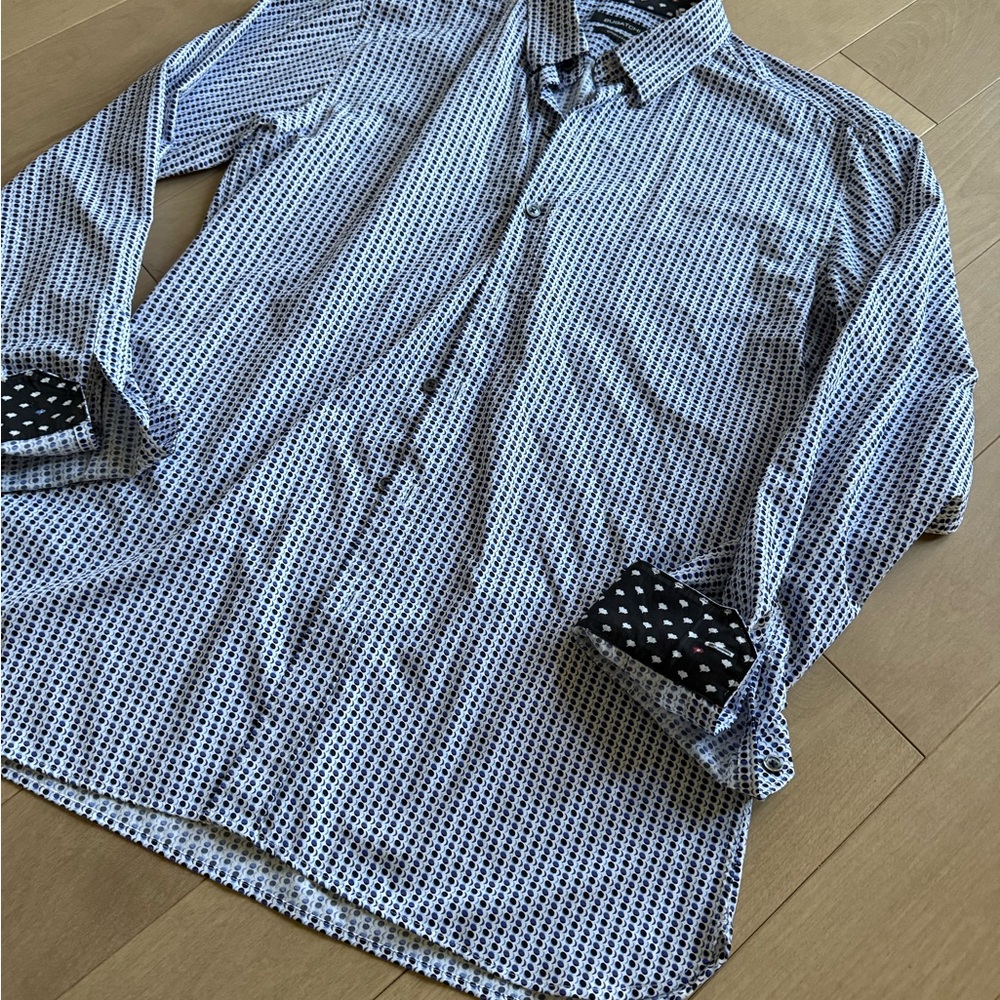 Bugatchi Blue and White Micro-Pattern Button-Down Shirt